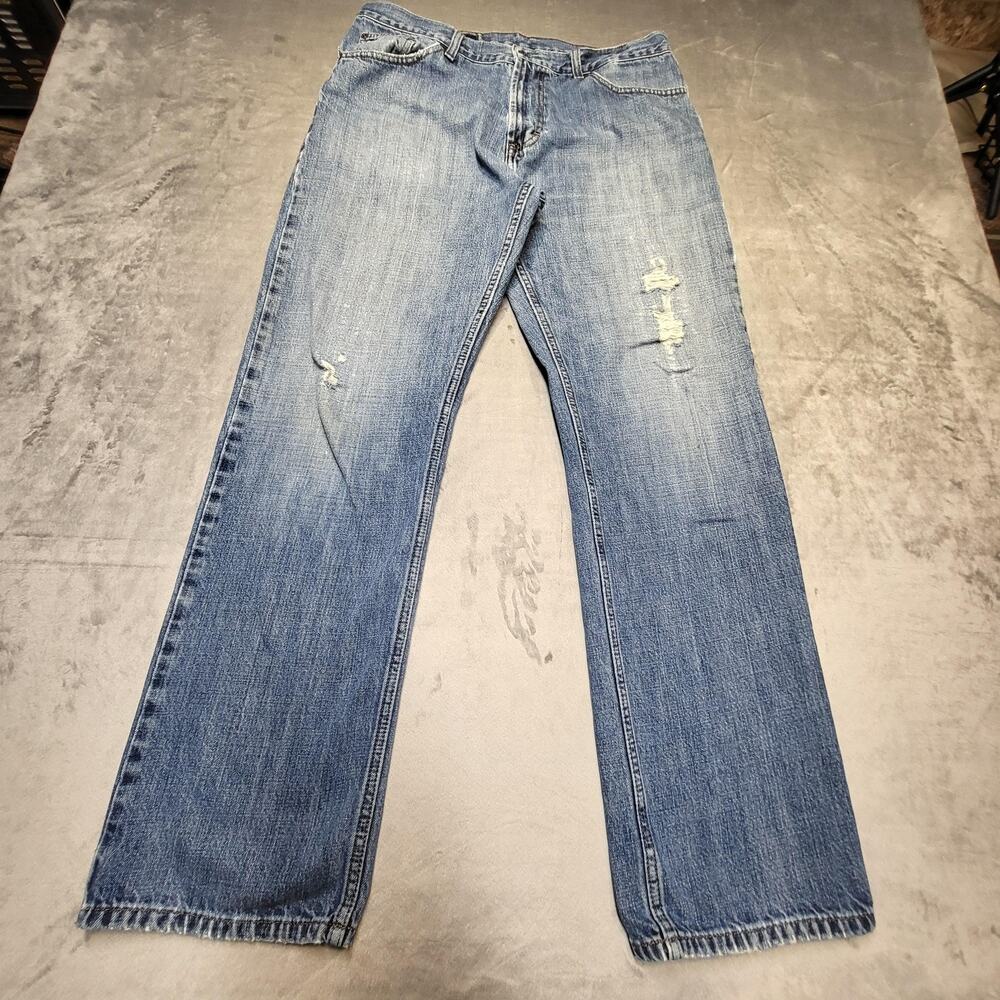 Tommy Hilfiger Jeans Mens 34x30 Blue Custom Straight Distressed Denim Pants‎